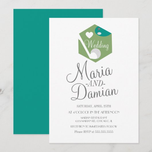 Invitation Logo simple mariage golf sports (Devant / Derrière)