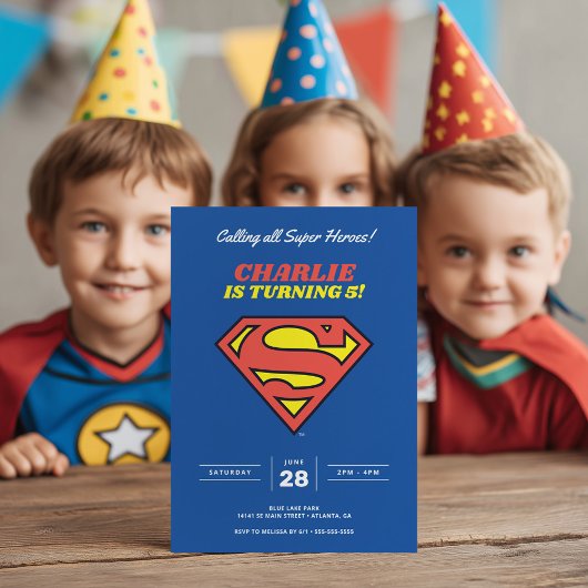 Invitation Logo Superman | Blue Super Hero Anniversaire