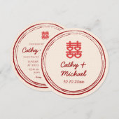 Invitation logo timbre de mariage chinois beige double bonheu (Devant / Derrière)