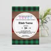 Invitation Logs Flannel Rustic Plaid Hearts Baby shower (Debout devant)