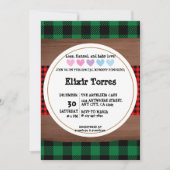 Invitation Logs Flannel Rustic Plaid Hearts Baby shower (Devant)