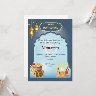 Invitation Lohri - Gris & Bleu