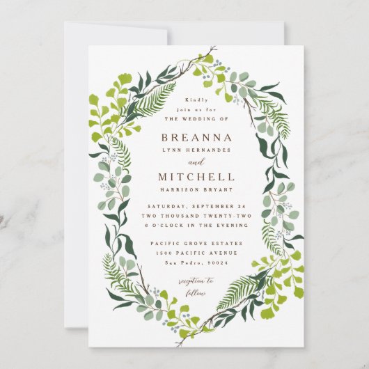 Invitation Loin d'Eucalyptus Hand-Drawn Greenery Wedding (Devant)