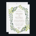 Invitation Loin d'Eucalyptus Hand-Drawn Greenery Wedding<br><div class="desc">Cadre de verdure dessiné à la main d'origine de fougères à cheveux maigres,  feuilles de poivriers et d'eucalyptus au dollar argenté. (customisez la couleur arrière - plan à l'un de vos choix); illustration originale de Becky Nimoy.</div>