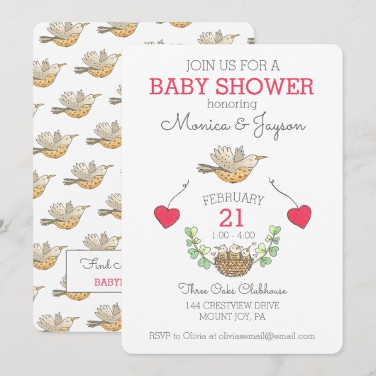 Invitation L'Oiseau De Mama Le Plus Doux Survolant Le Baby sh (Devant / Derrière)