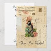 Invitation L'oiseau vintage fleurit l'invitation française de (Devant / Derrière)