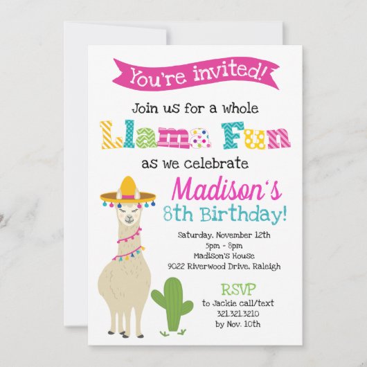 Invitation Loisirs Llama - Fête d'anniversaire Llama (Devant)