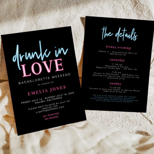 Invitation LOLA Editable Neon Drunk In Love Bachelorette