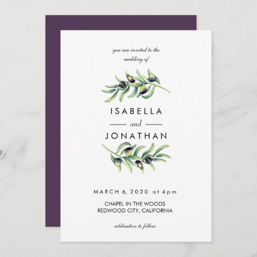 Invitation L'Olivier | Deux Branches mariage rustique (Devant / Derrière)