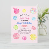 Invitation Lollipop Candy Sweet Girl Anniversaire (Debout devant)