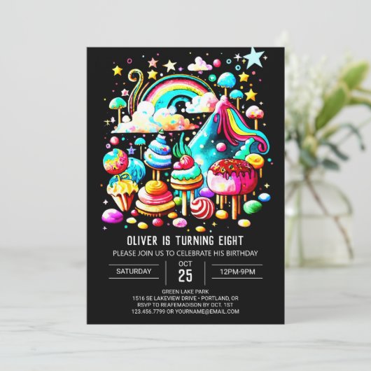 Invitation Lollipop Candyland Anniversaire (Debout devant)