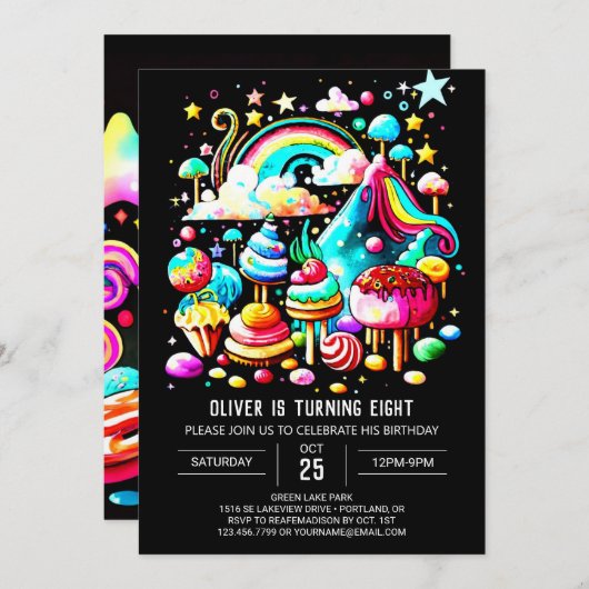 Invitation Lollipop Candyland Anniversaire (Devant / Derrière)