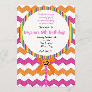 Invitation Lollipop Chevron Rose Citrouille d'Hall