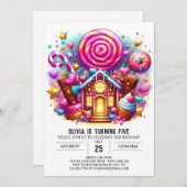 Invitation Lollipop Whimsy Candyland Digital Birday (Devant / Derrière)