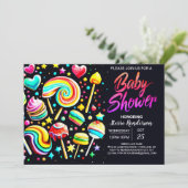 Invitation Lollipop Wonderland Baby shower coloré (Debout devant)