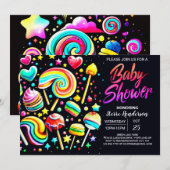Invitation Lollipop Wonderland Baby shower coloré (Devant / Derrière)