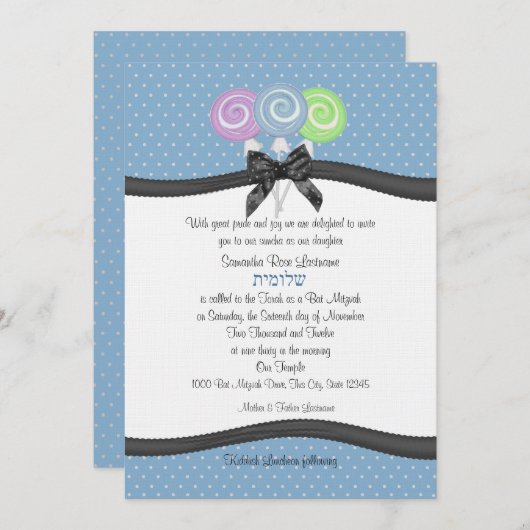Invitation Lollipopes et Pois 5x7 Party (Devant / Derrière)