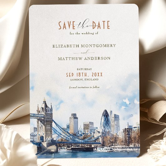 Invitation London England Watercolor Enregistrer la date Mari