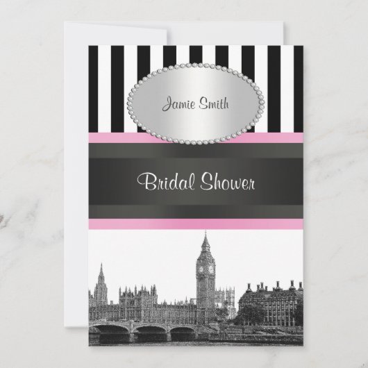 Invitation London Skyline BW Blk What Strp Rose Bridal Shwr (Devant)