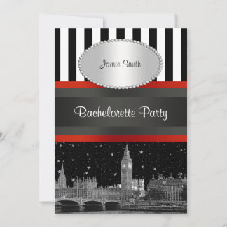Invitation London Skyline BW Noir et Blanc Rayure Enterrement
