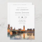 Invitation London Skyline Watercolor All In One Wedding (Devant / Derrière)