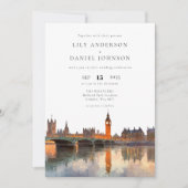 Invitation London Skyline Watercolor Elegant Wedding (Devant)