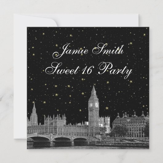 Invitation Londres Royaume-Uni Skyline Etched Starry do-it-yo (Devant)