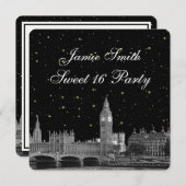 Invitation Londres Royaume-Uni Skyline Etched Starry do-it-yo (Devant / Derrière)