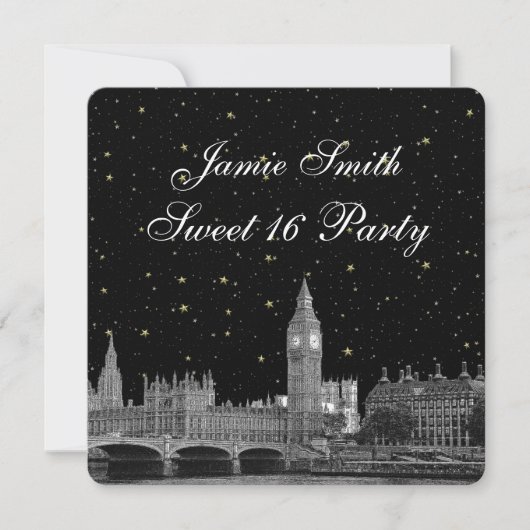 Invitation Londres Royaume-Uni Skyline Etched Starry do-it-yo (Devant)