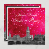 Invitation Londres Royaume-Uni Skyline Hot Rose Red Heart Swe (Devant / Derrière)