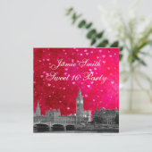 Invitation Londres Royaume-Uni Skyline Hot Rose Red Heart Swe (Debout devant)