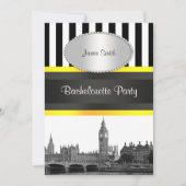 Invitation Londres Skyline BW Blk Wht Strp Ylo P Bachelorette (Devant)