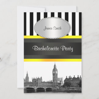 Invitation Londres Skyline BW Blk Wht Strp Ylo P Enterrement