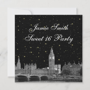Invitation Londres UK Skyline Gravée Étoilée Fond DIY Sweet 1