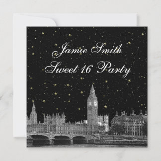 Invitation Londres UK Skyline Gravée Étoilée Fond DIY Sweet 1