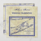 Invitation Long Island The Hamptons Map Distressed Mariage SQ (Devant / Derrière)