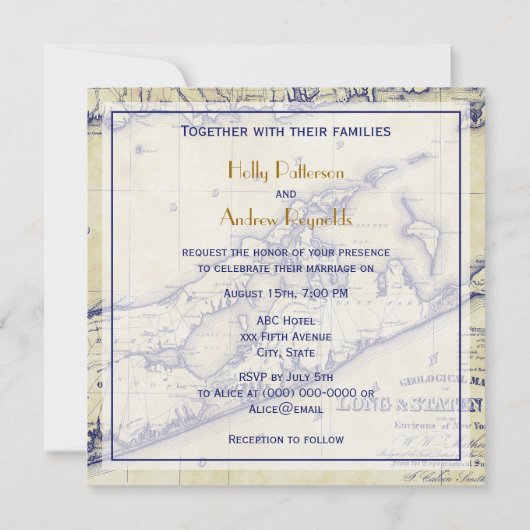 Invitation Long Island The Hamptons Map Distressed Mariage SQ (Dos)