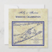 Invitation Long Island The Hamptons Map Distressed Mariage SQ (Devant)