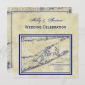 Invitation Long Island The Hamptons Map Distressed Mariage SQ (Devant / Derrière)