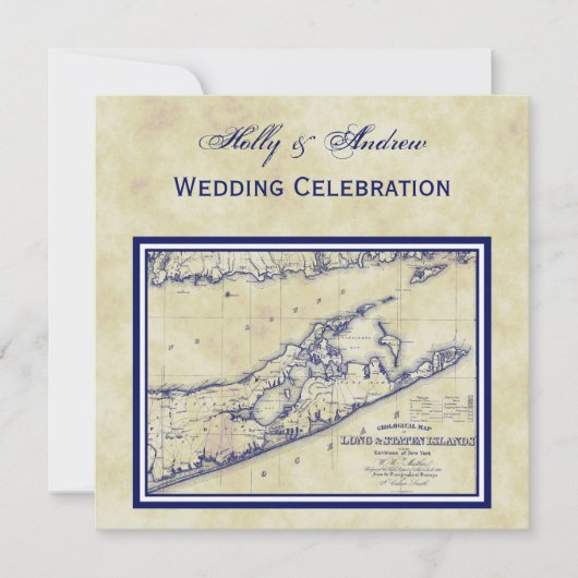 Invitation Long Island The Hamptons Map Distressed Mariage SQ (Devant)