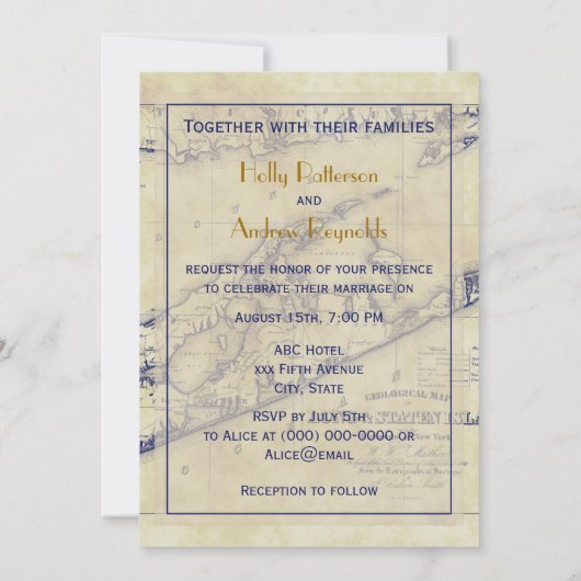 Invitation Long Island The Hamptons Map Distressed VC Mariage (Dos)