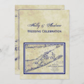 Invitation Long Island The Hamptons Map Distressed VC Mariage (Devant / Derrière)