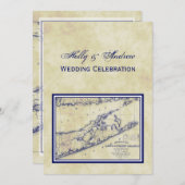Invitation Long Island The Hamptons Map Distressed VC Mariage (Devant / Derrière)