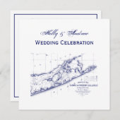 Invitation Long Island The Hamptons Map Mariage SQ (Devant / Derrière)