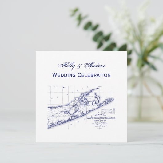 Invitation Long Island The Hamptons Map Mariage SQ (Debout devant)