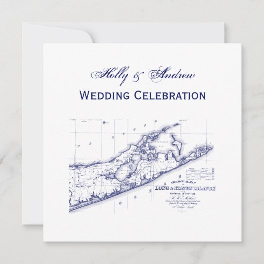 Invitation Long Island The Hamptons Map Mariage SQ (Devant)