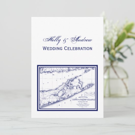 Invitation Long Island The Hamptons Map VC Mariage (Debout devant)