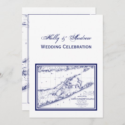 Invitation Long Island The Hamptons Map VC Mariage (Devant / Derrière)