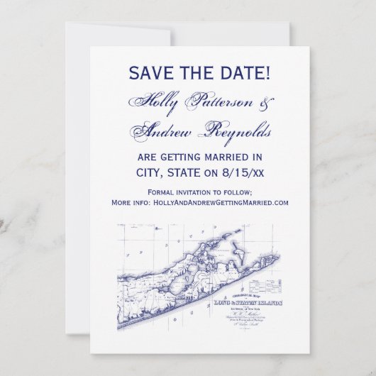 Invitation Long Island The Hamptons Map VC Mariage (Devant)