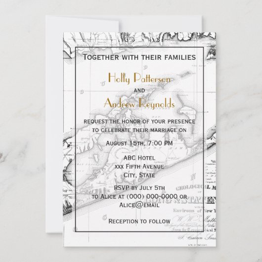 Invitation Long Island The Hamptons Map VC Mariage noir (Dos)